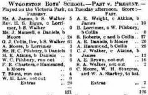 1889 July 4th Wyggeston Boys' School past and present cricket match at Victoria Park